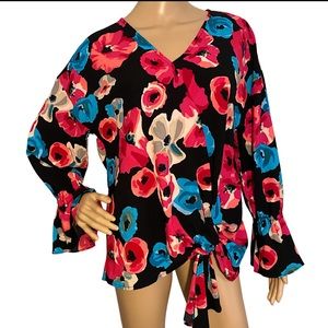 JUICY COUTURE FLORAL RUFFLE CUFF BLOUSE  SZ S